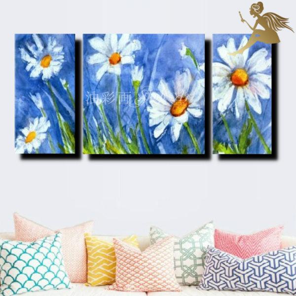 大人気 洋画 絵画 壁掛け 油彩 油絵 風景 花 モダン アートパネル インテリア 手書きの油彩画 ３枚セット ５つの白いお花 お手軽価格で贈りやすい Applefaces Co