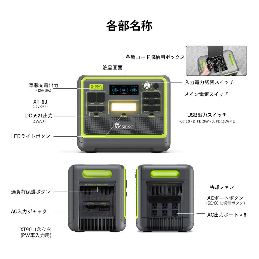 FOSSiBOT ポータブル電源2400wソーラーパネル200wポタ電専用カート FOSSiBOT F2400ポータブル電源+200Wソーラーパネルセット | 防災