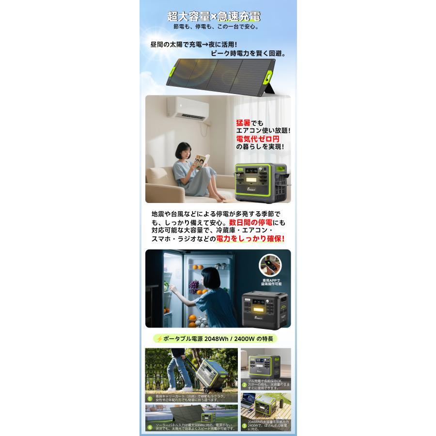 地震停電対策☆】ポータブル電源 大容量 FOSSiBOT F2400 2048Wh