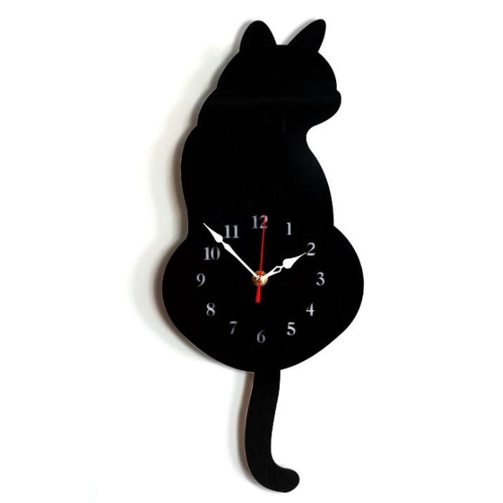 壁掛け時計 しっぽが動く キャットクロック 《ブラック》 壁掛け かわいい 猫 ねこ 時計 ..｜yusyo-shopping