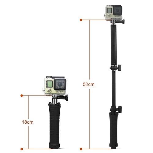 GoPro対応 3way 自撮り棒 三脚 グリップ 折りたたみ式 hero3 hero4 