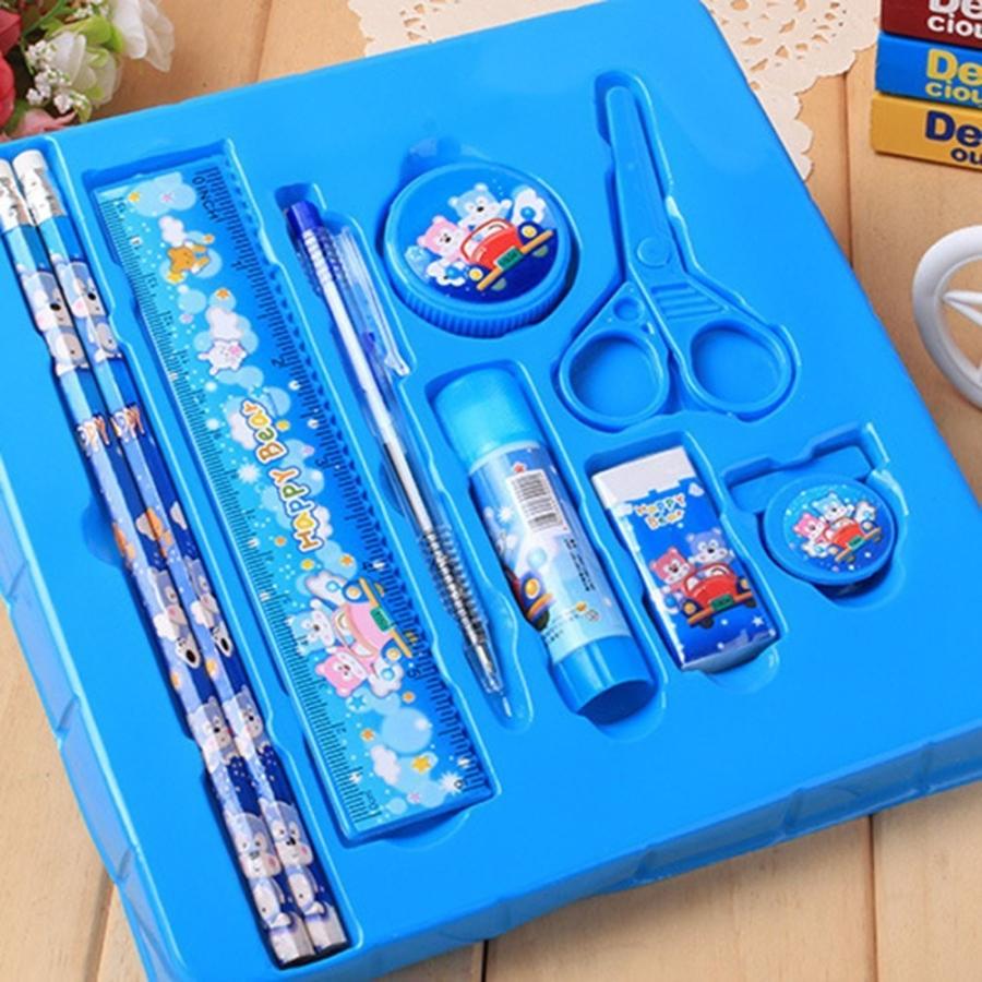 文房具 9点セット ブルー 鉛筆 ボールペン 鉛筆削り 定規 消しゴム ハサミ クリップ のり 文具セット うめのやonline 通販 Yahoo ショッピング