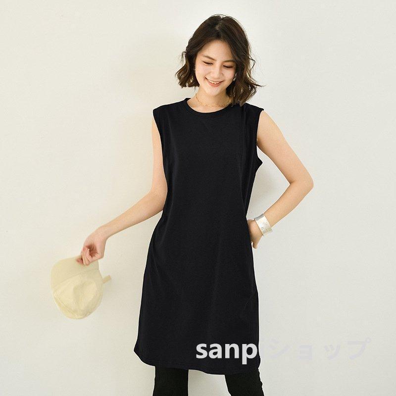 レディース ワンピース ノースリーブ 袖なし Tシャツワンピ ロング 