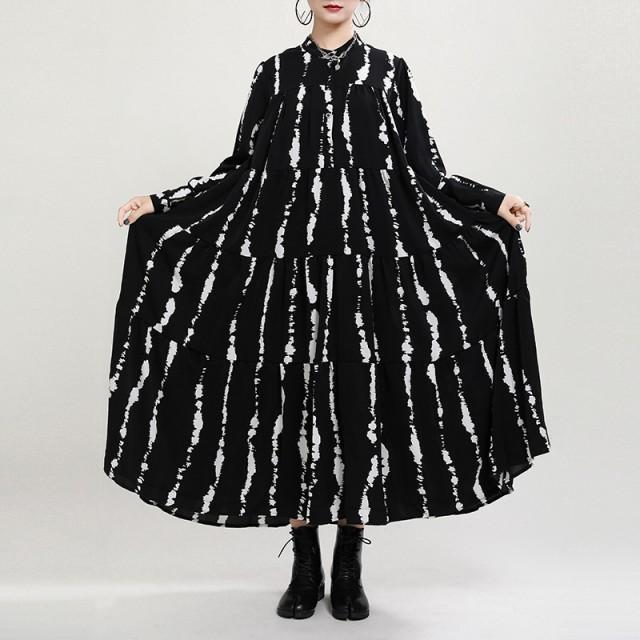 ワンピース ロング 長袖 レディース モード系 個性的 不規則 ロング丈
