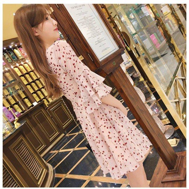 低価格の エレガント可愛い フレアスリーブ 膝上丈vネック レディース春夏 花柄ミニワンピース フレアシフォンワンピース 体型カバー 柔らか セクシー Xxl Xl L M S ワンピース サイズ S Www We Job Com