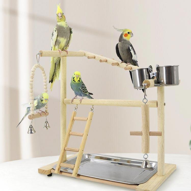 インコ 遊び場 鳥 アスレチック 鳥用品 鳥のおもちゃ バードトイ 食器付き 木製 スタンド はしご 止まり木 鳥巣 小鳥 オウム ブランコ ラダー｜yutahi-store｜02