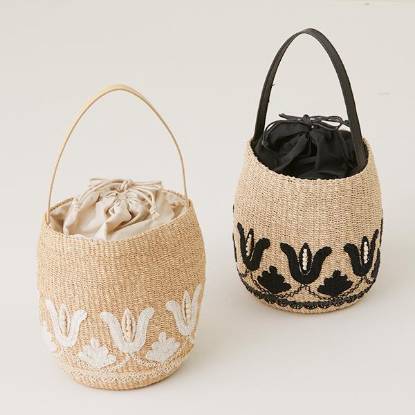 フラワー手刺繍アバカかごバッグ 栗原はるみ ギフト包装可 ファッション雑貨 ハンドバッグ 花柄 内ポケット 巾着 ブラック ホワイト プレゼント 公式 ゆとりの空間 By栗原はるみ 通販 Paypayモール