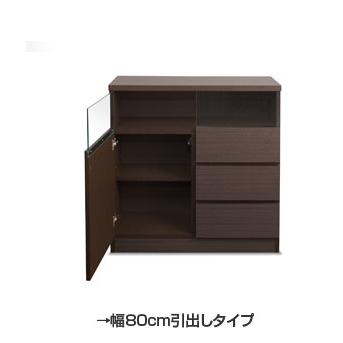 リビングキャビネット幅80 扉タイプ 収納家具 タンス チェスト 完成品 扉にガラスが一体化 スタイリッシュ  NO-0001 日本製 ランキング1位の画像