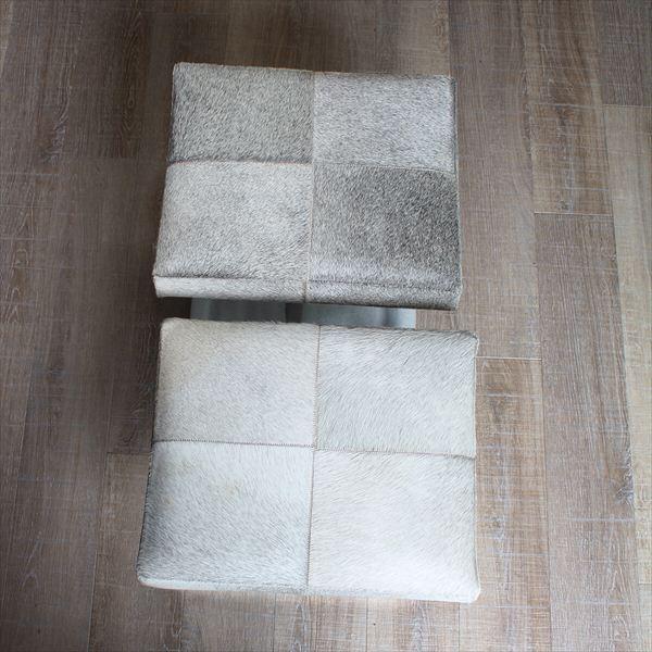 リアルファースツール 40×33cm グレー 牛毛皮 椅子 スツール 座椅子 AS