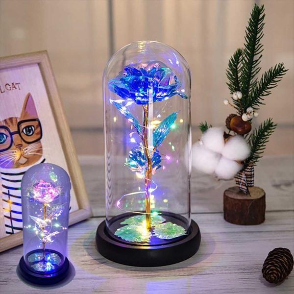 バラのオブジェ LED ガラスドーム 薔薇 インテリア小物 置物 20220125-11 照明 3D