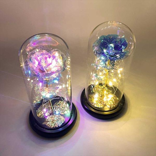 LED ガラスドーム 薔薇 インテリア小物 置物 20220125-11 照明 3D