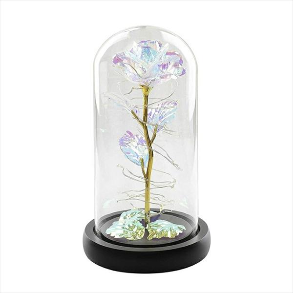 LED ガラスドーム 薔薇 インテリア小物 置物 20220125-11 照明 3D