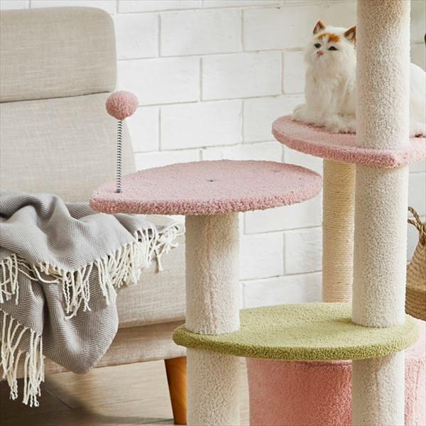 ピンク色のキュートな キャットタワー 猫用品 キャットタワー CAT-TW-MOMO キュート キャットタワー 猫 リビング お留守番の画像