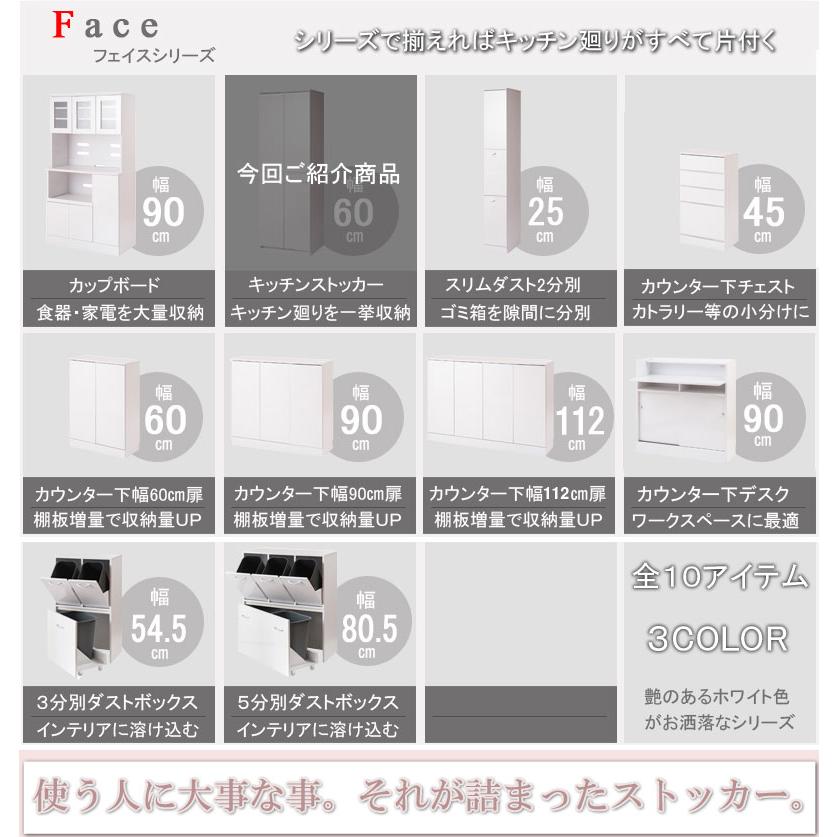 キッチンシリーズFace 大容量キッチンストッカー幅60 キッチン収納 食器棚 キッチンボード 大容量のオシャレなスキッチンストッ ランキング1位_3