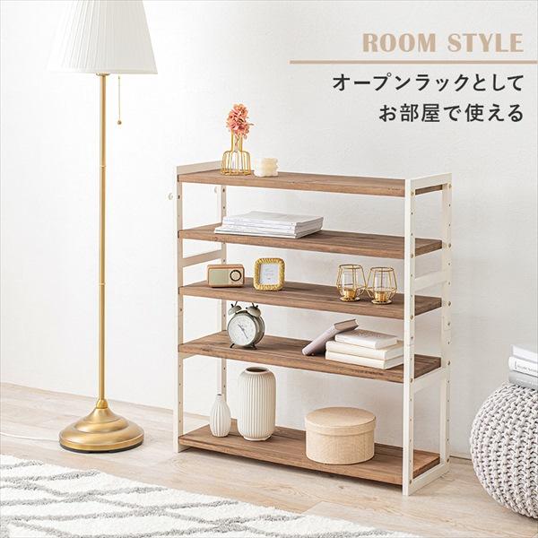 シューズラック 可動棚5段 幅85cm 玄関家具 下駄箱 シューズボックス MSS-6712 シューズ ラック 靴 オープンタイプ 天然木 パイン 可動棚 ダークグレー ホワイトの画像