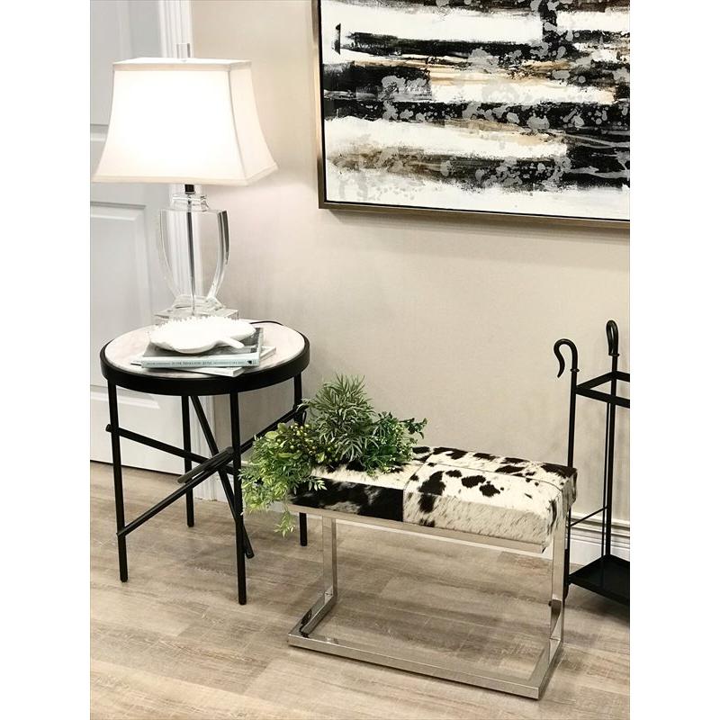 レビューでプレゼント／シルバー脚の 毛皮 スツール 60×25cm イス