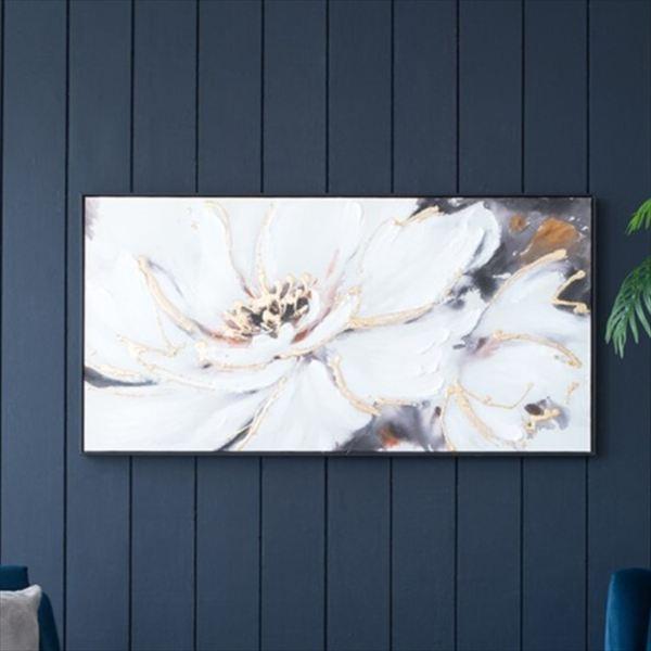 ＼レビューでプレゼント／アートパネル フラワー×グレー 花柄 長方形 62×122cm 楽器 手芸 コレクション 美術 工芸品 掛け軸 AN-82846 完成品 モダンインテリの画像