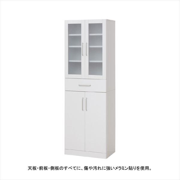 ＼レビューでプレゼント／ヌーヴォー食器棚 幅60cm高さ180cm キッチン収納 キッチンラック 27141 傷や汚れに強い メラミン貼り 清潔感 ホワイトカラー すりガラ_1