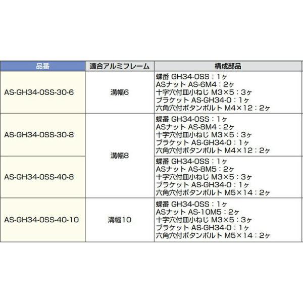 スガツネ工業 ステンレス ガラス蝶番 GH34-0SS用アルミフレーム取付セット AS-GH34-0SS 【品番：AS-GH34-0SS-40 ...