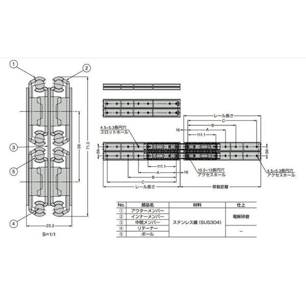 スガツネ工業　LAMP　オールステンレス スライドレール ESR10 重量用　【品番：ESR10-28】_1