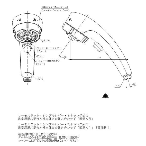 TOTO シャワーヘッド（ワンダービートクリック、めっき） 【品番