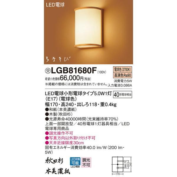パナソニック　壁直付型 LED（電球色） ブラケット 上面一部開放型 LED電球交換型 はなさび（数寄屋）　【品番：LGB81680F】_1