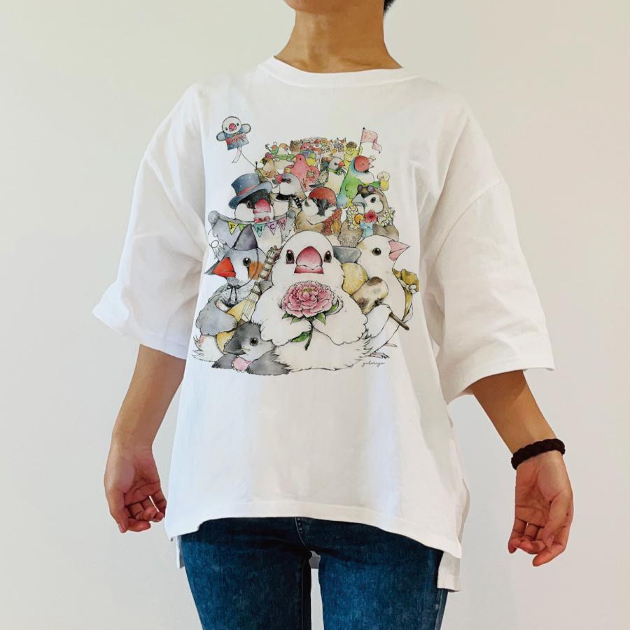 ビッグTシャツ フィンチぞろぞろ 文鳥 キンカチョウ 大きいサイズ Tシャツ 男女兼用 ユニセックス 白 鳥 可愛い かわいい |  | 01