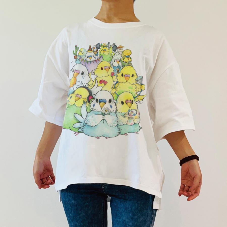ビッグTシャツ セキセイぞろぞろ インコ　Tシャツ 大きいサイズ 白 鳥 可愛い かわいい |  | 01