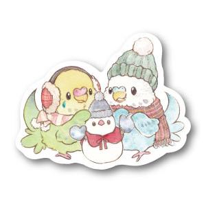 ステッカーＭサイズ セキセイ冬遊び 防水 耐水 強粘着 インコ フィンチ sticker 鳥 可愛い かわいい | 