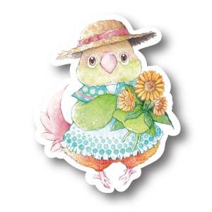 ステッカーＭサイズ ウロコインコとひまわり 防水 耐水 強粘着 インコ フィンチ sticker 鳥 可愛い かわいい | 