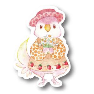 ステッカーＭサイズ アキクサインコとマーガレット 防水 耐水 強粘着 インコ フィンチ sticker 鳥 可愛い かわいい | 