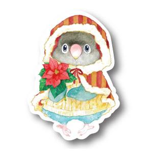 ステッカーＭサイズ ボタンインコとポインセチア 防水 耐水 強粘着 インコ フィンチ sticker 鳥 可愛い かわいい | 