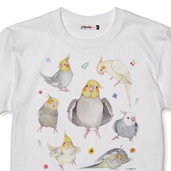 オカメまみれ Ｔシャツ  オカメインコ 男女兼用 ユニセックス 白 鳥 可愛い かわいい |  | 02