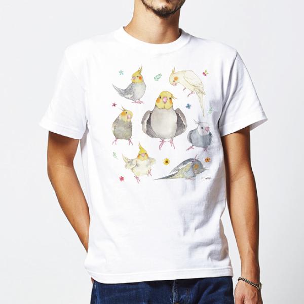 オカメまみれ Ｔシャツ  オカメインコ 男女兼用 ユニセックス 白 鳥 可愛い かわいい |  | 04