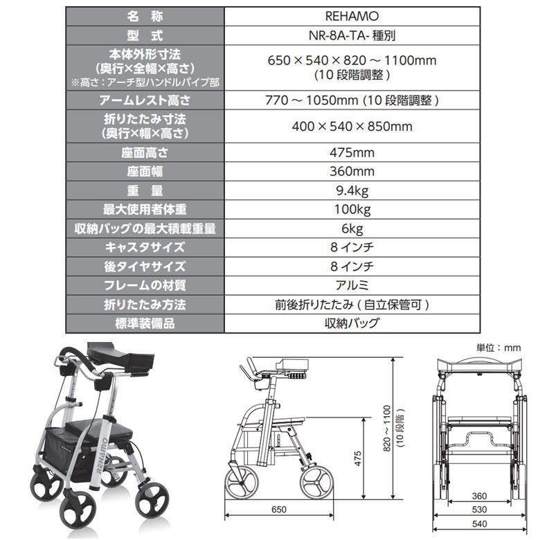 中古 歩行器 Aランク品 ナブテスコ リハモ NR-8A-TA 歩行車 (HKNV103-A