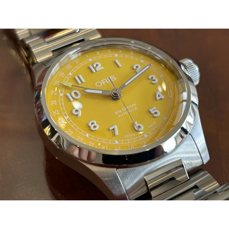 ORIS　ビッグクラウンポインターデイト 自動巻き イエロー オリス（ORIS) ビッグクラウンポインターデイト 40mm 腕時計 754