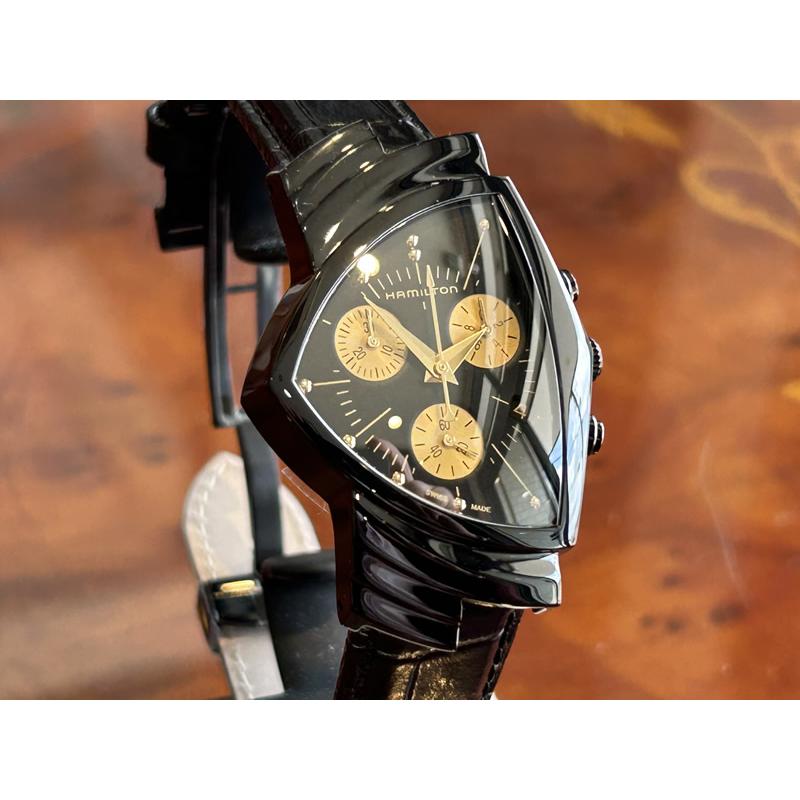 ハミルトン 腕時計 HAMILTON ブラック＆ゴールド コレクション ベンチュラ L Chrono Quartz クロノクオーツ 32,3mm x 51,3mm H24201730｜yuubido-oyabu｜04