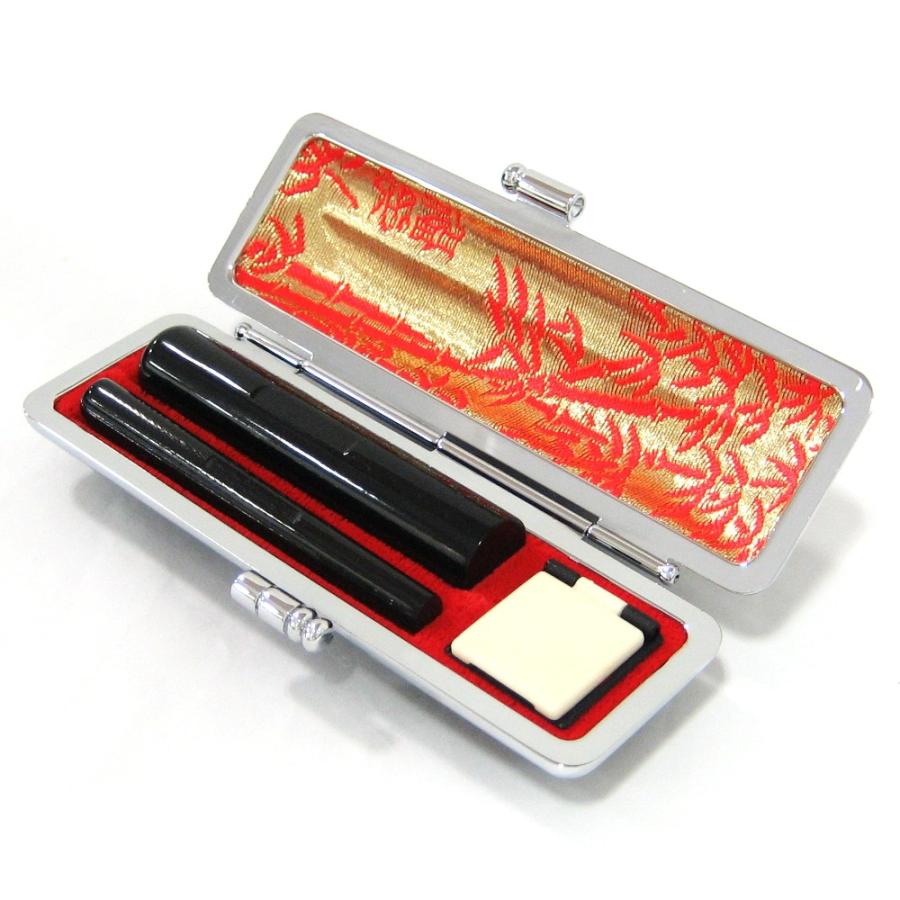 訂正印 認印 2本セット 黒水牛 印鑑 はんこ 牛もみ革ケース付き 小判型