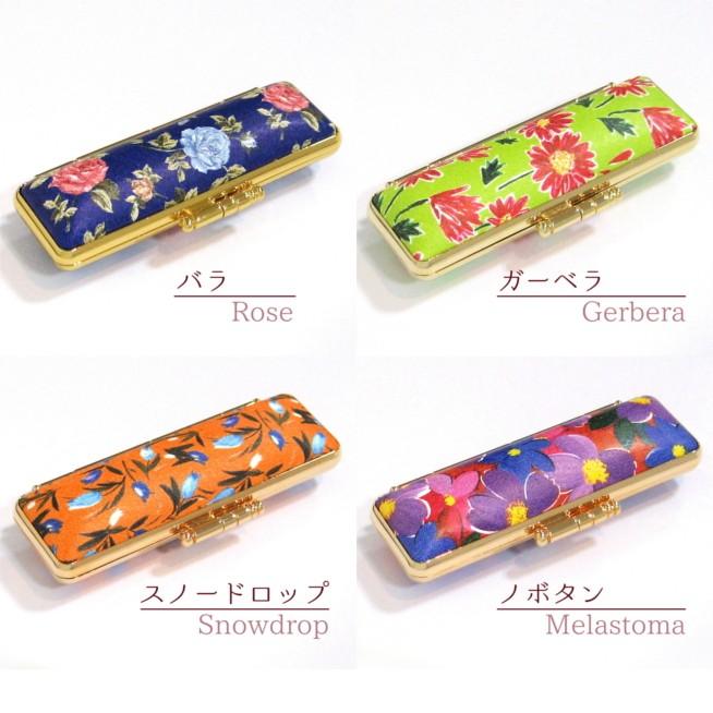 印鑑ケース 花柄 13.5mm〜15mm用 朱肉付き ゴールド枠 実印・銀行印