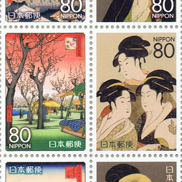 江戸名所と粋の浮世絵 歌麿・広重・写楽の五 平成23年(2011) 80円切手