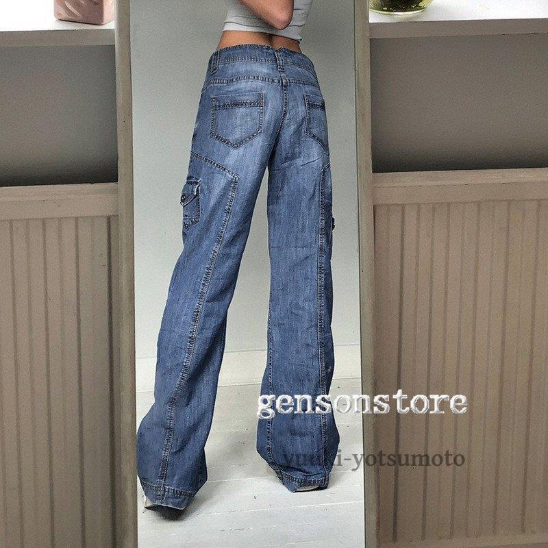 お洒落なワイドデニムパンツ レディース 多ポケット きれいめ ボトムス ゆったり デニム ジーンズ ジーパン パンツ ロング丈 シンプル ストレート 秋の定番 本日特価