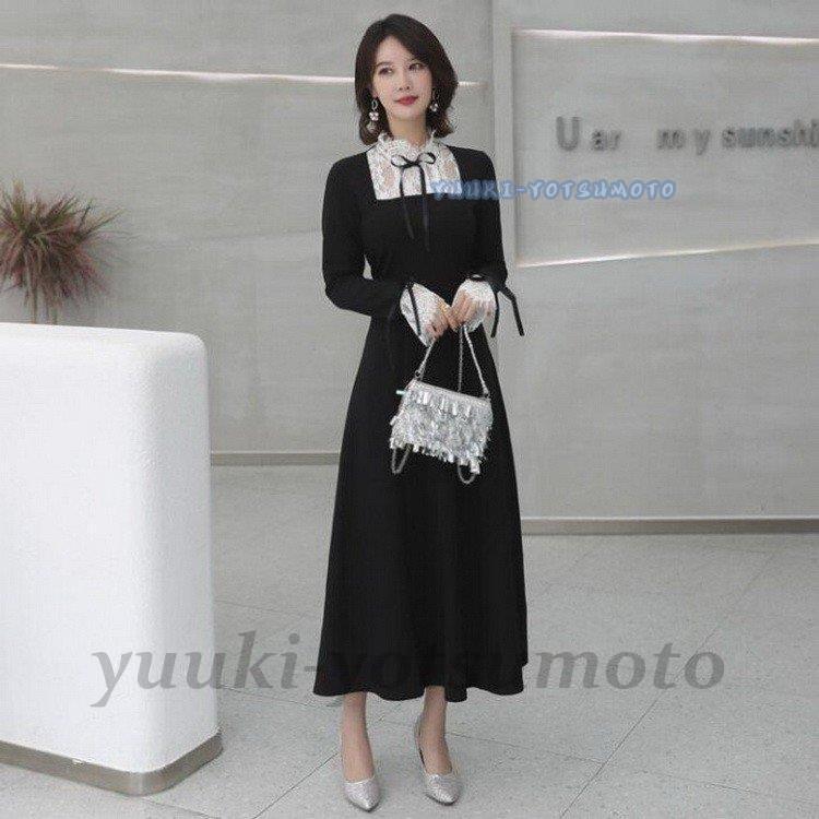 ロングワンピース レディース パーティードレス ワンピ 長袖 ロング丈 大きいサイズ 上品 ドレス お食事会 ワンピース レース 着痩せ 美ライン 限定製作