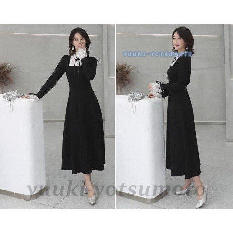 ロングワンピース レディース パーティードレス ワンピ 長袖 ロング丈 大きいサイズ 上品 ドレス お食事会 ワンピース レース 着痩せ 美ライン 限定製作