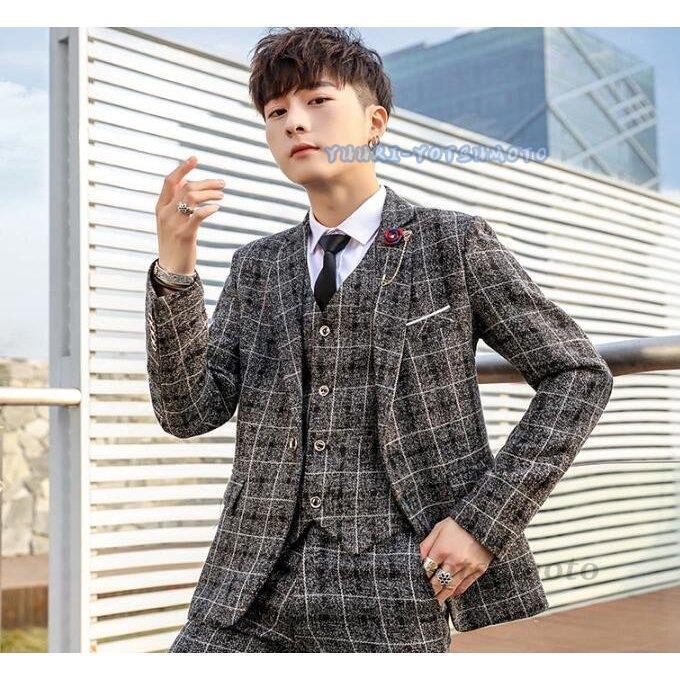 人気の新作 上品 2点セット メンズスーツ 通勤 入学式 宴会 紳士 面接 通勤 披露宴 結婚式 韓国風 スリムスーツ お洒落 スーツ メンズ ジャケット ズボンチェック柄 2点セット ４色入 高級 オフィス ビジネススーツ Www Laboiteatice Fr