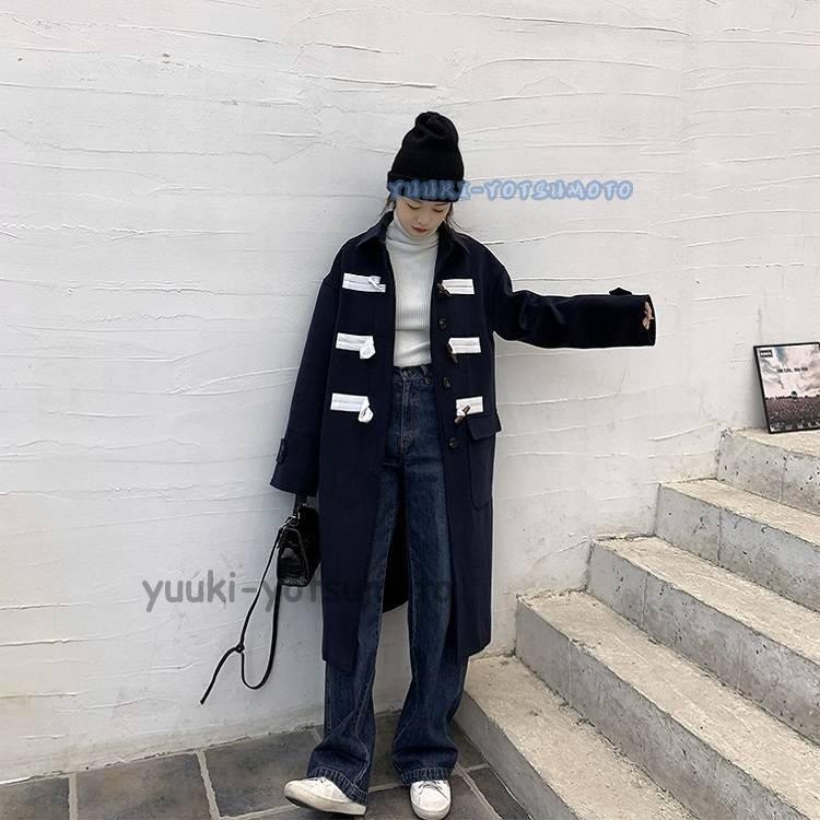 超大特価 ダッフルコート ロングコート アウター コート ジャケット レディース 秋 冬 10代 代 30代 40代 ミドル丈 ホーンバックル 無地 ネイビー 人気ブランド n Go Th