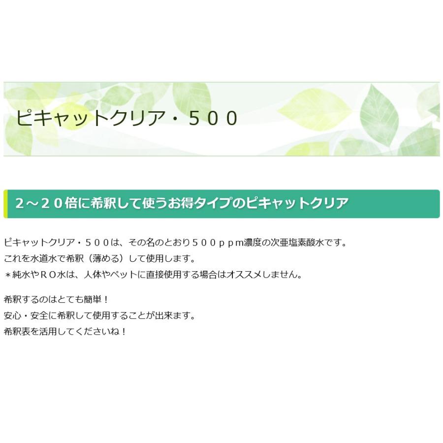 送料無料　次亜塩素酸水　500ppm　２０Ｌ　ピキャットクリア・５００　除菌剤　消臭剤｜yuukishop｜04