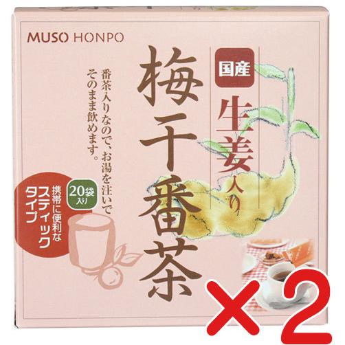 無添加 国産生姜入り梅干番茶・スティック（８ｇ×２０） ×２個( コンパクト便) 　国内産梅、国内産生姜、有機番茶使用｜yuukiya0097