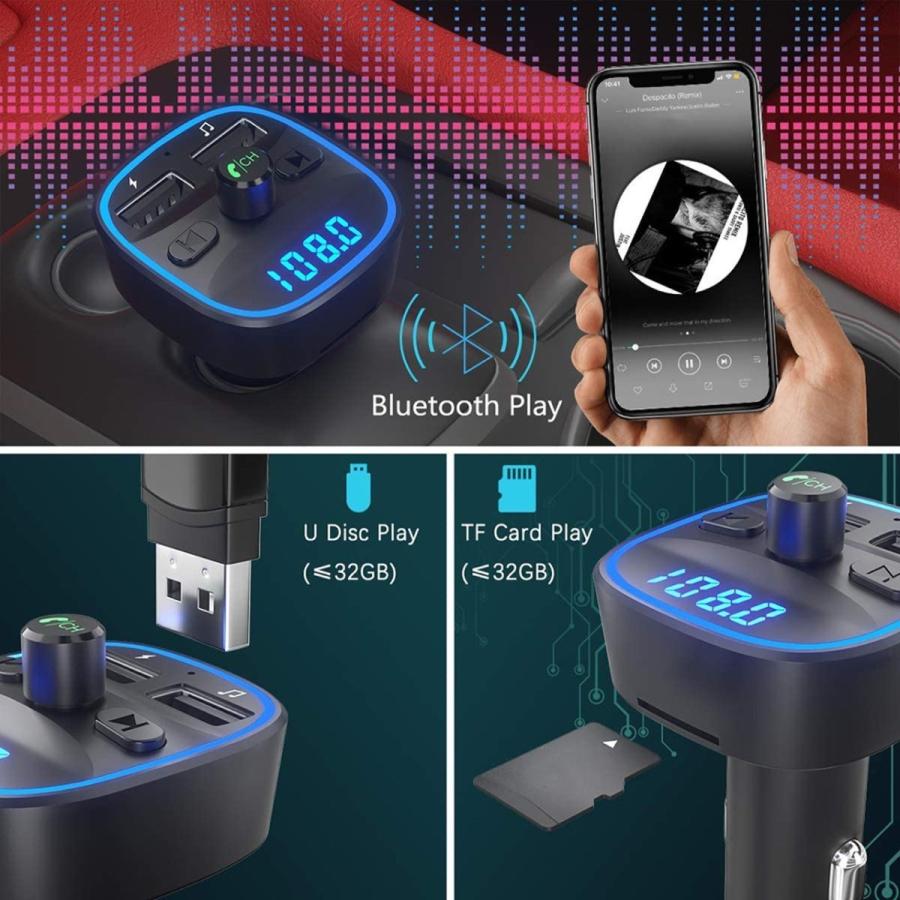 4 Bluetooth FMトランスミッター 充電器　充電　音楽再生　ハンズフリー　スマホ シガーソケット　SDカード　 USB 　無線 車載 車内 カーアクセサリー｜yuumart25｜05