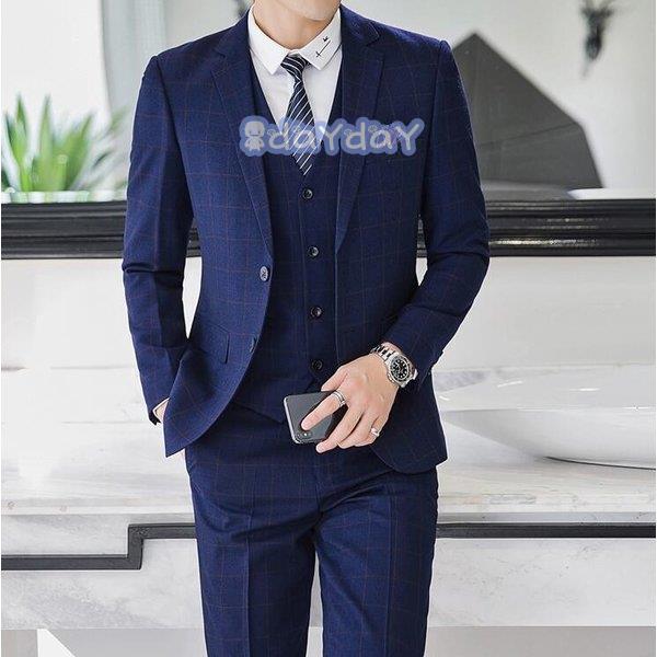 人気ブランド多数対象 セットアップ カジュアル チェック柄 メンズ スリム 紳士３点セット 二つボタン 出張 ひとつボタン 結婚 スーツ ドレスコートフォーマル スーツ フォーマル