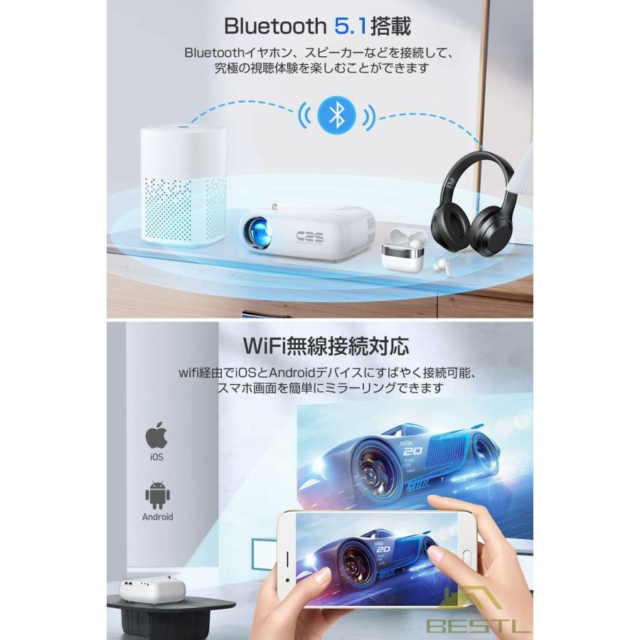 プロジェクター 小型 家庭用 【2023年新登場 blutooth 5.1搭載 1080PフルHD対応】 WiFi接続 ホームプロジェクター 4500LM スピーカー内蔵 ホームシアー｜yuuu-sutore｜02